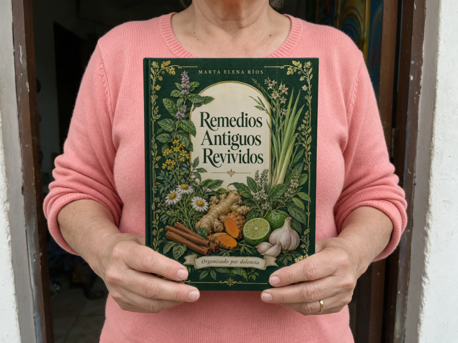 Unas manos reciben el libro Remedios Antiguos Revividos